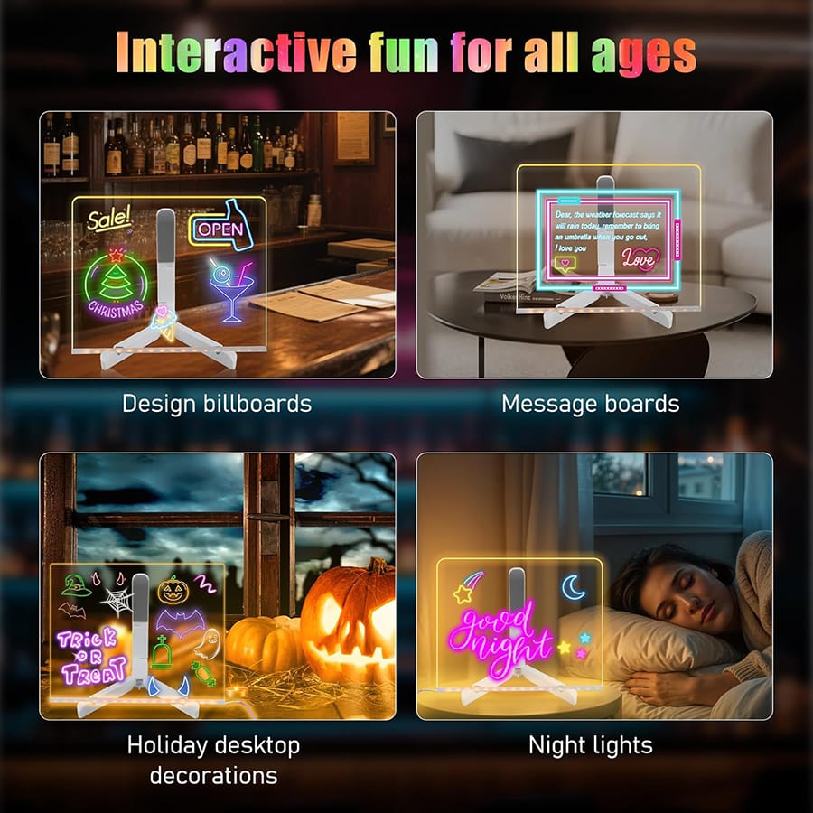 LED Light-Up Writing Board With 7 Markers – 15×15 cm