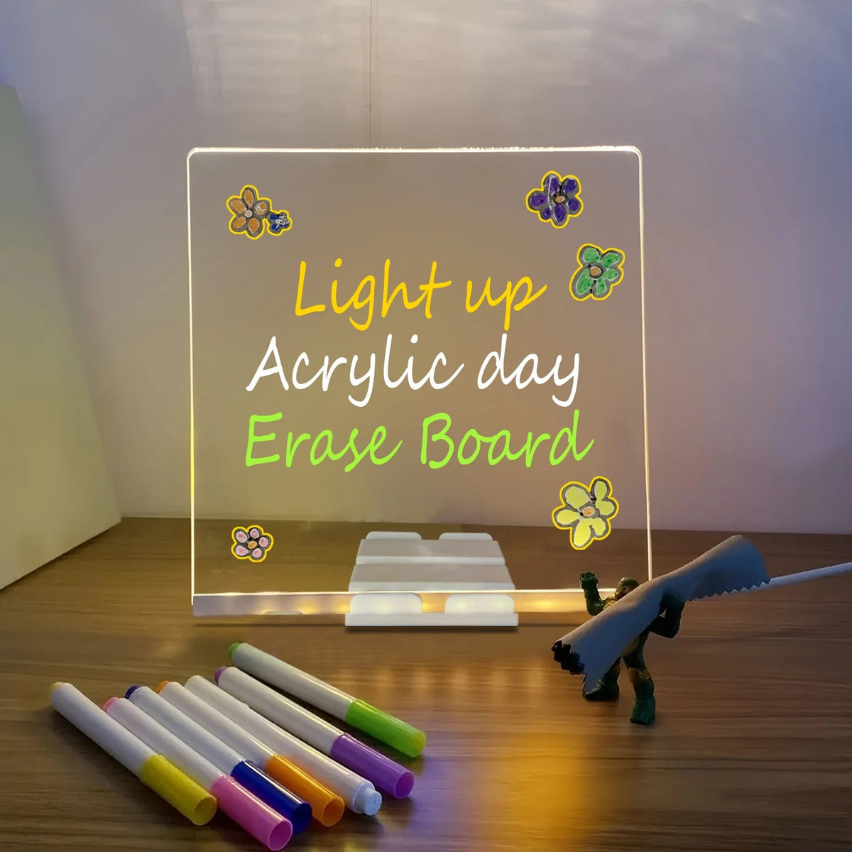 LED Light-Up Writing Board With 7 Markers – 15×15 cm