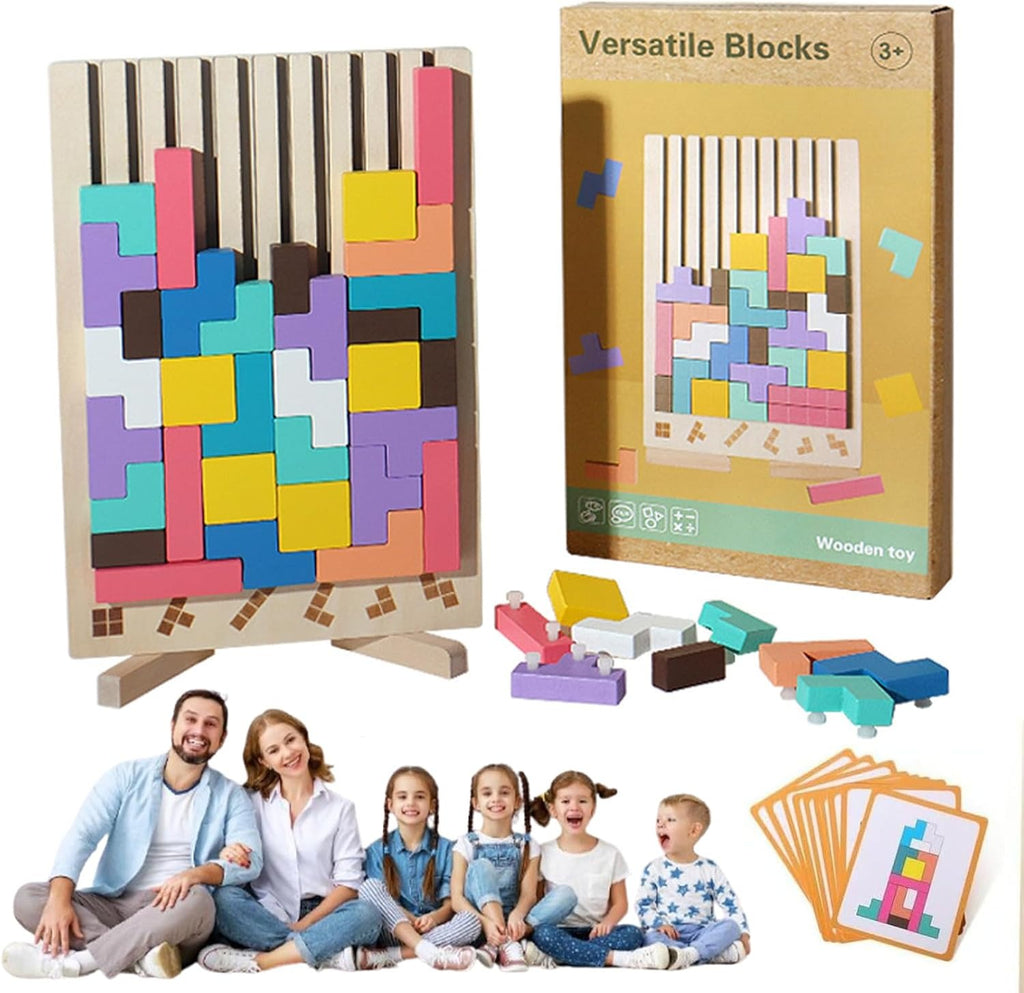 Wooden Tetris Puzzle Game for Kids – Montessori 3D Geometry Blocks | Educational Toy Ages 3+
