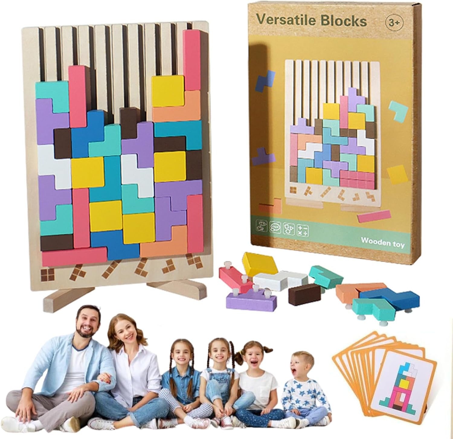 Wooden Tetris Puzzle Game for Kids – Montessori 3D Geometry Blocks | Educational Toy Ages 3+