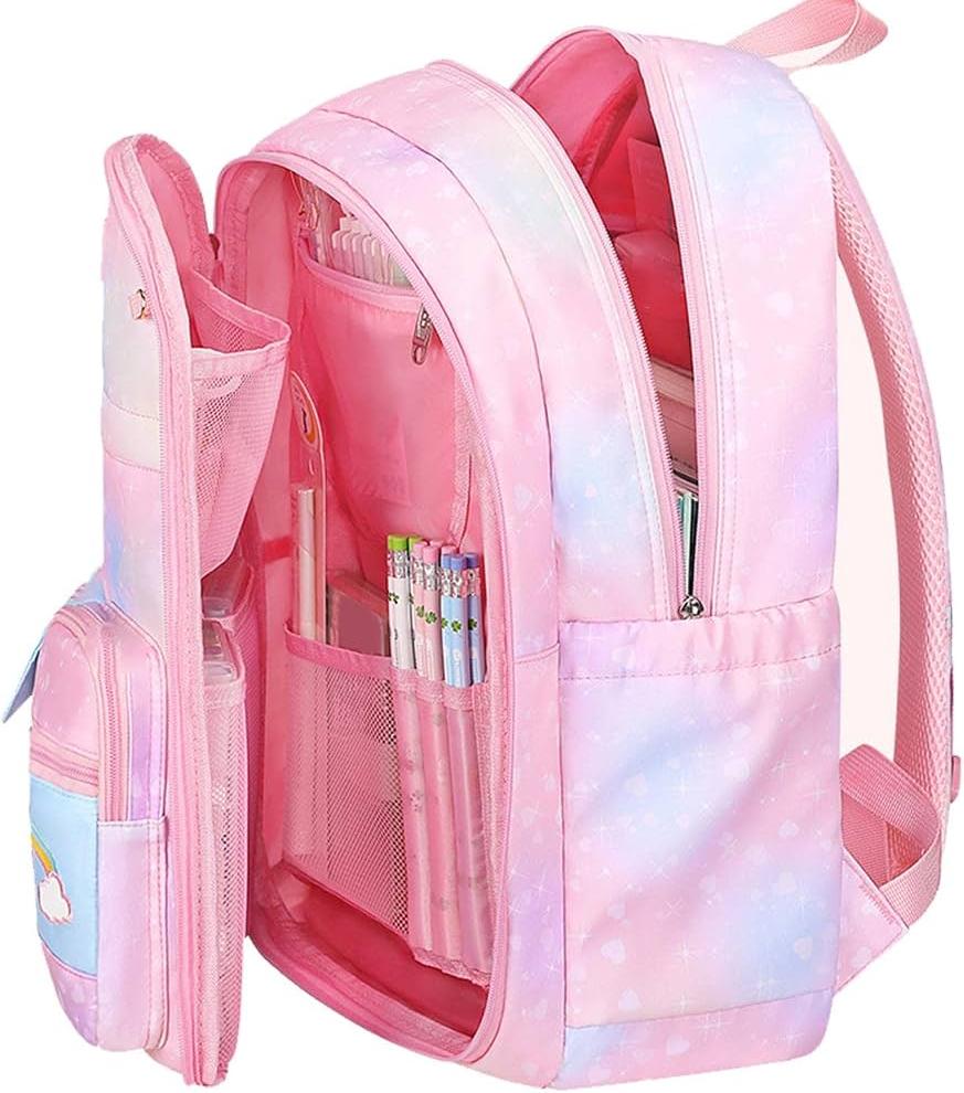 Princess Dream Rainbow School Backpack – Large Capacity Ergonomic Pastel Book Bag for Girls | 44×31×13 cm