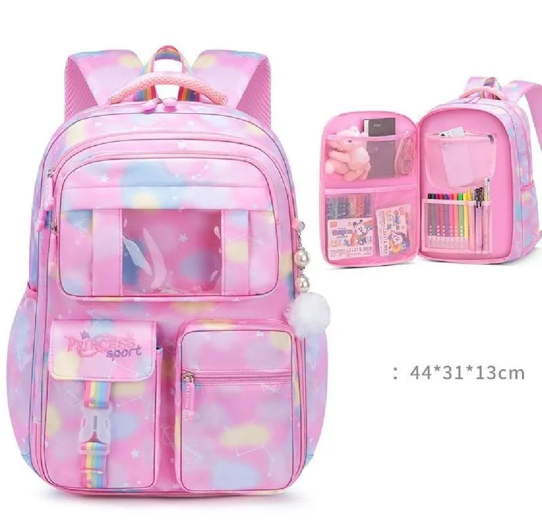 Princess Dream Rainbow School Backpack – Large Capacity Ergonomic Pastel Book Bag for Girls | 44×31×13 cm