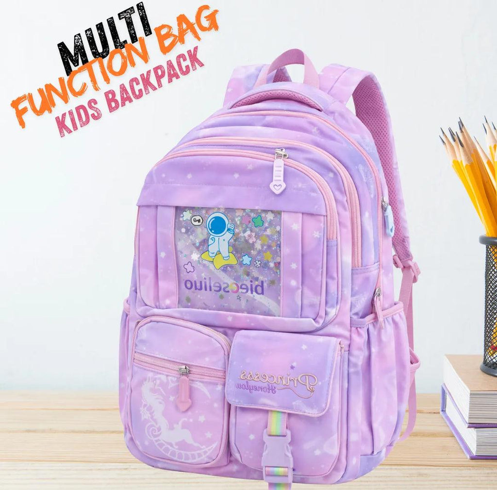 Princess Dream Rainbow School Backpack – Large Capacity Ergonomic Pastel Book Bag for Girls | 44×31×13 cm