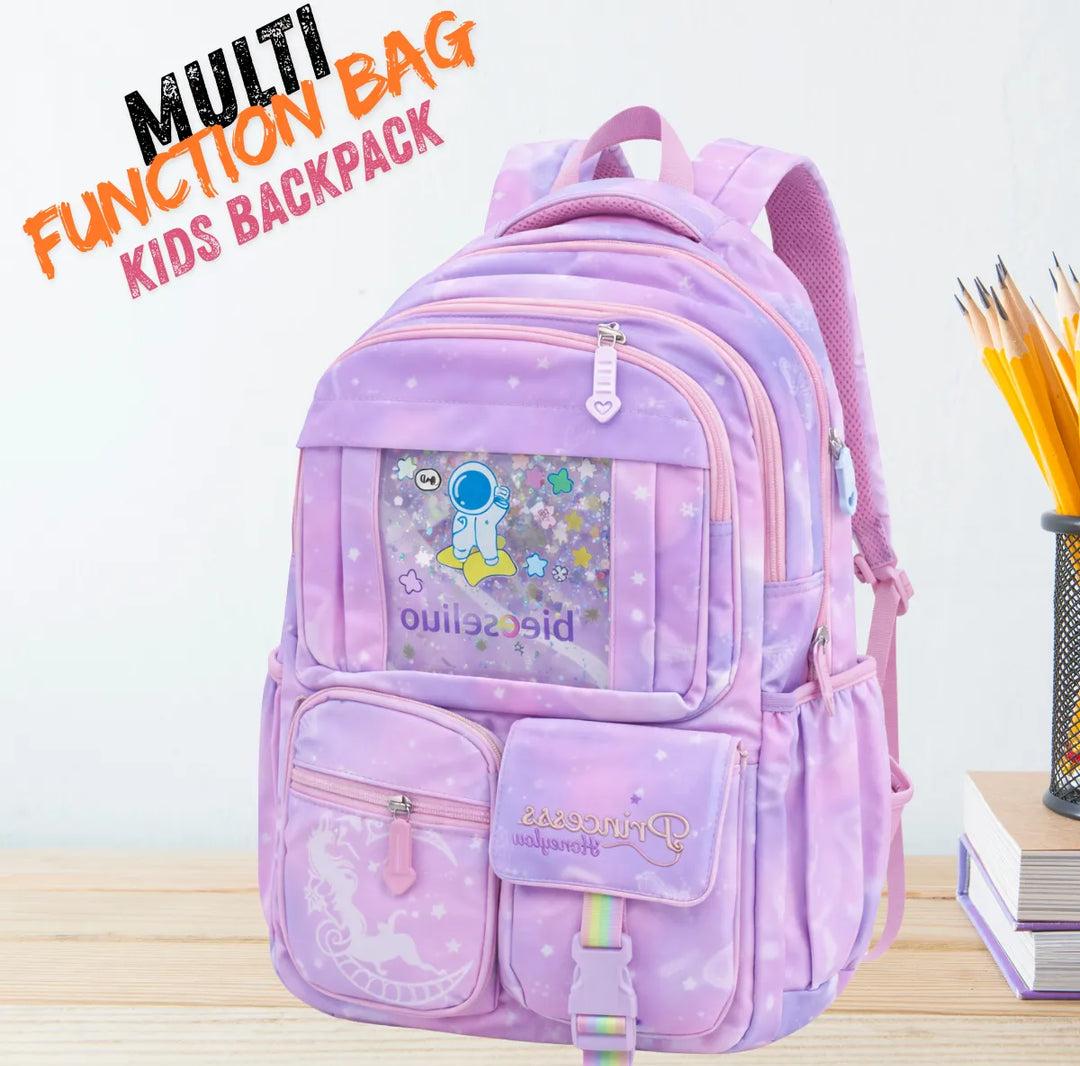 Princess Dream Rainbow School Backpack – Large Capacity Ergonomic Pastel Book Bag for Girls | 44×31×13 cm