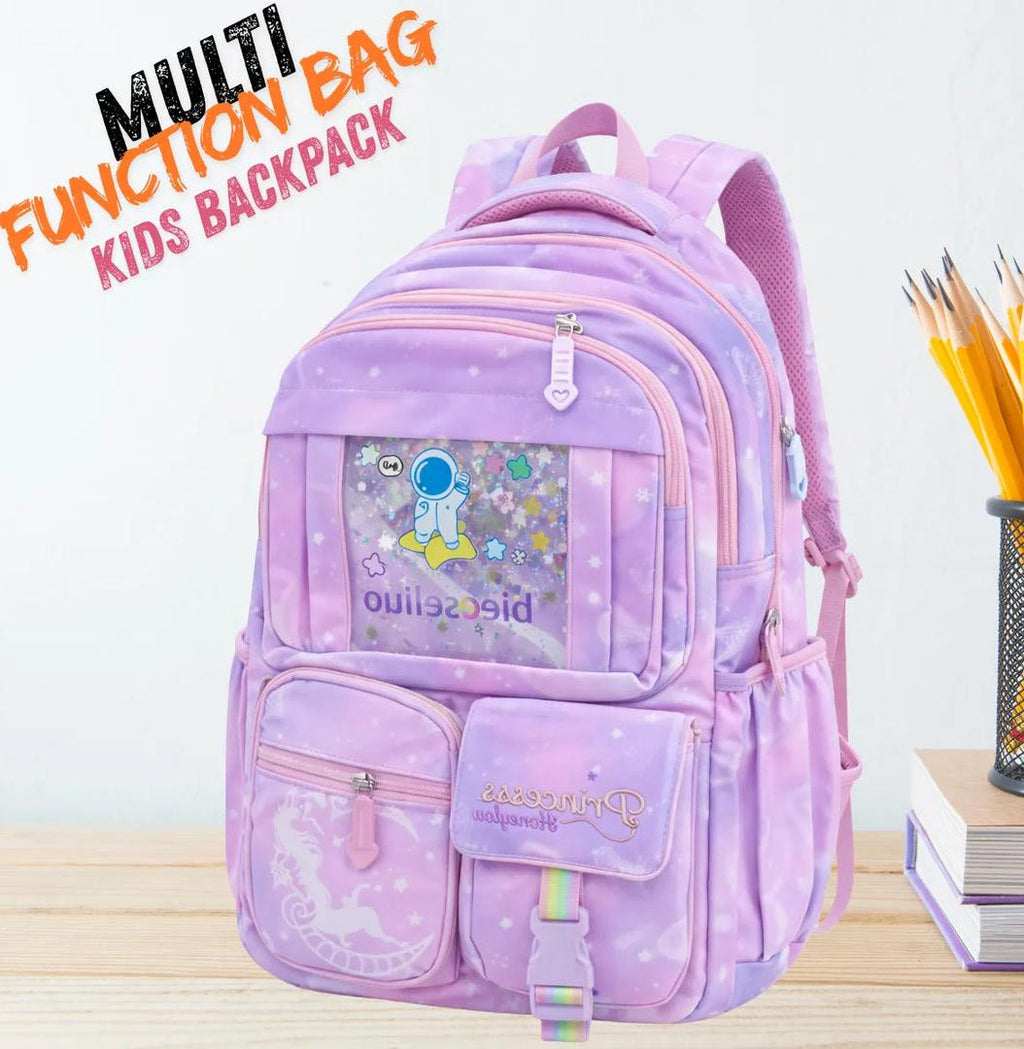 Princess Dream Rainbow School Backpack – Large Capacity Ergonomic Pastel Book Bag for Girls | 44×31×13 cm