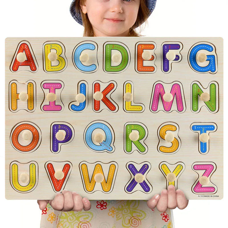 Wooden Puzzles Toys for Kids 3 Year Alphabet Numbers Children Montessori Educational Learning Toys abc Letters Preschool Gift