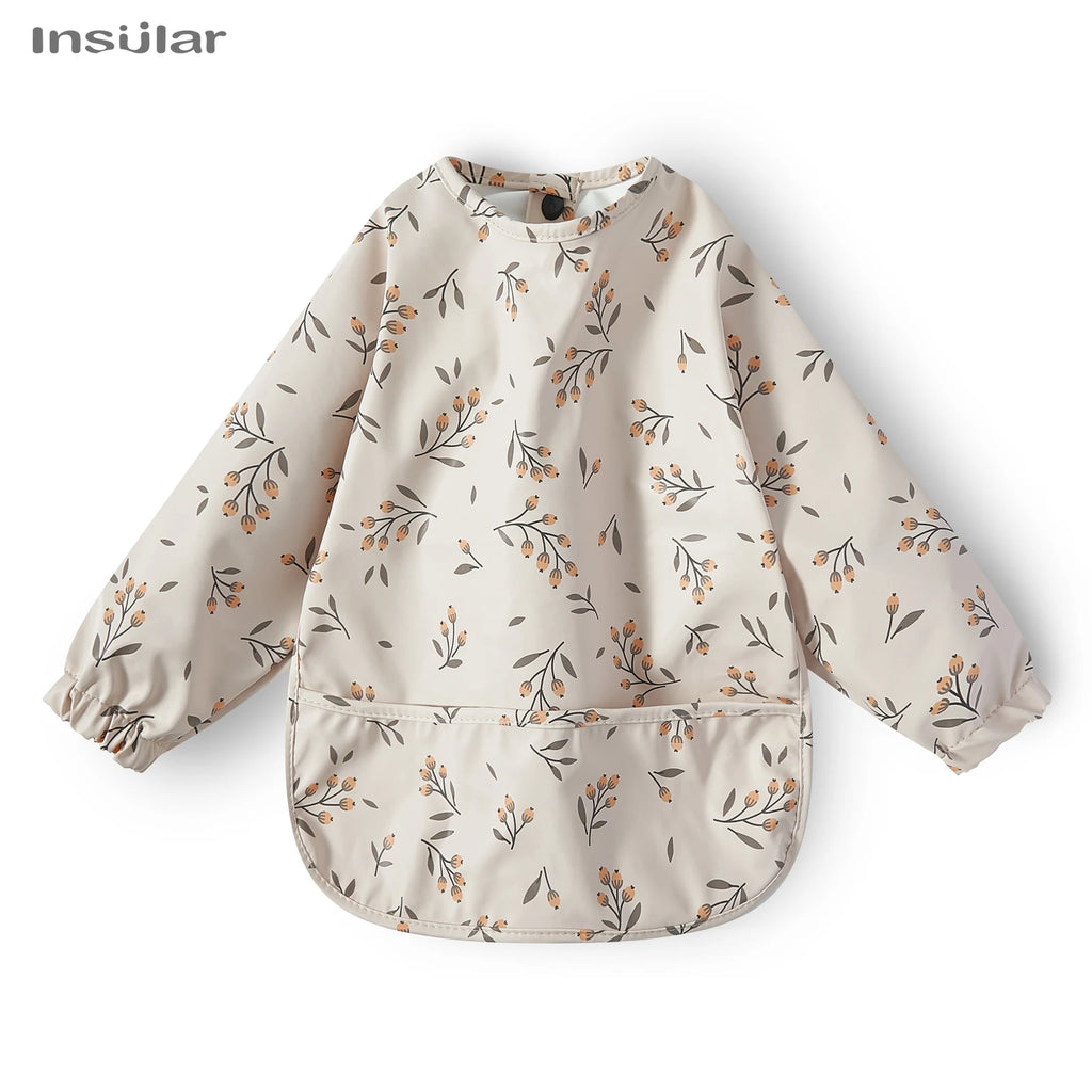 New Children Feeding Aprons Long sleeve Baby bib with Pocket Full Cover Baby Bibs with Pocket waterproof long sleeve bibs