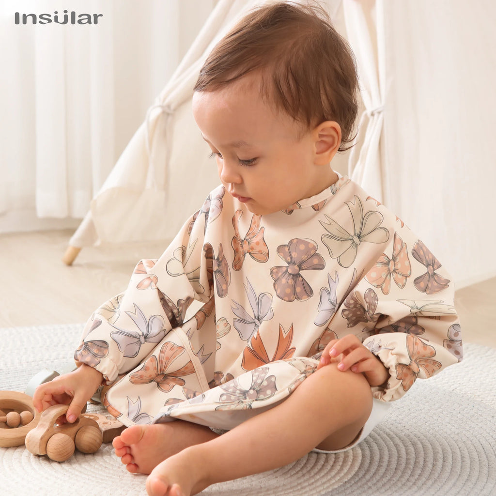 New Children Feeding Aprons Long sleeve Baby bib with Pocket Full Cover Baby Bibs with Pocket waterproof long sleeve bibs