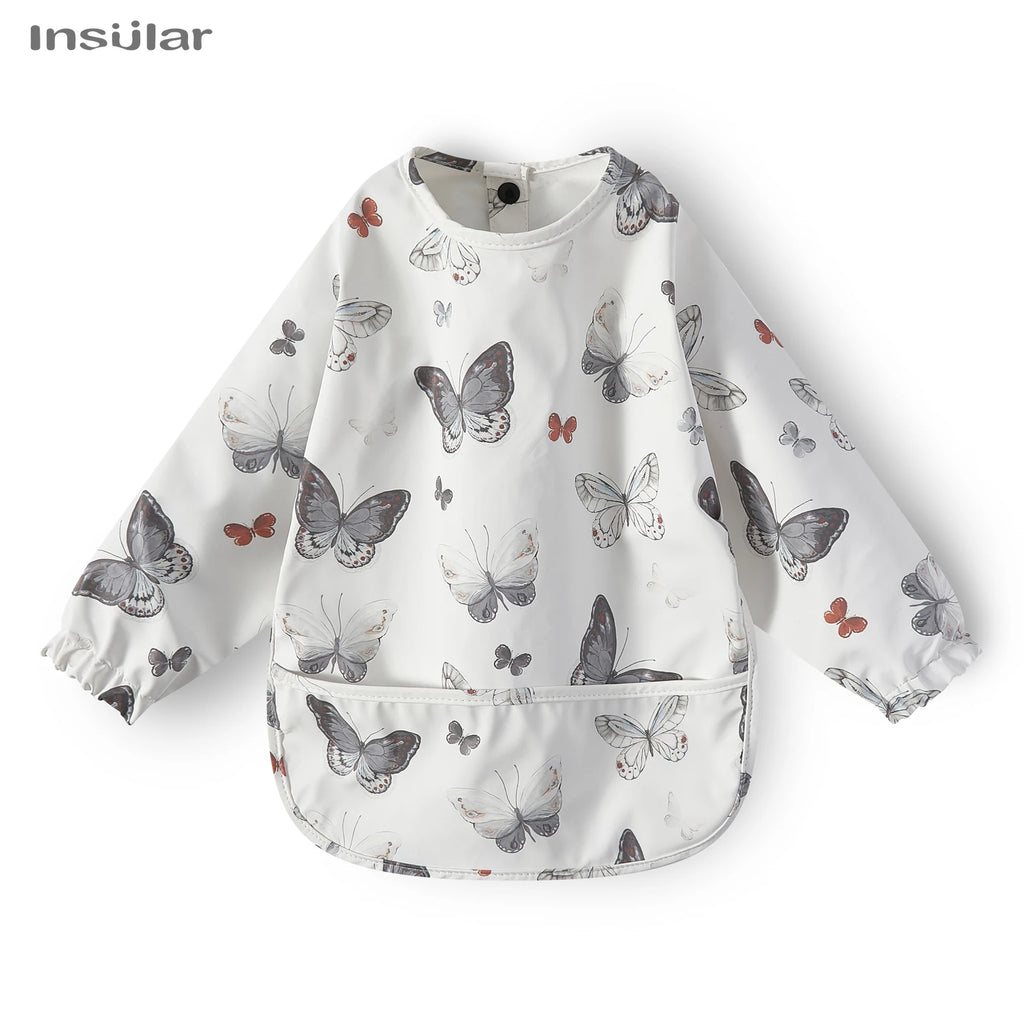 New Children Feeding Aprons Long sleeve Baby bib with Pocket Full Cover Baby Bibs with Pocket waterproof long sleeve bibs