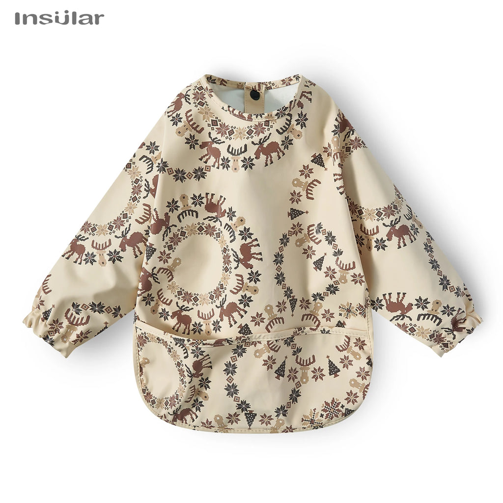 New Children Feeding Aprons Long sleeve Baby bib with Pocket Full Cover Baby Bibs with Pocket waterproof long sleeve bibs