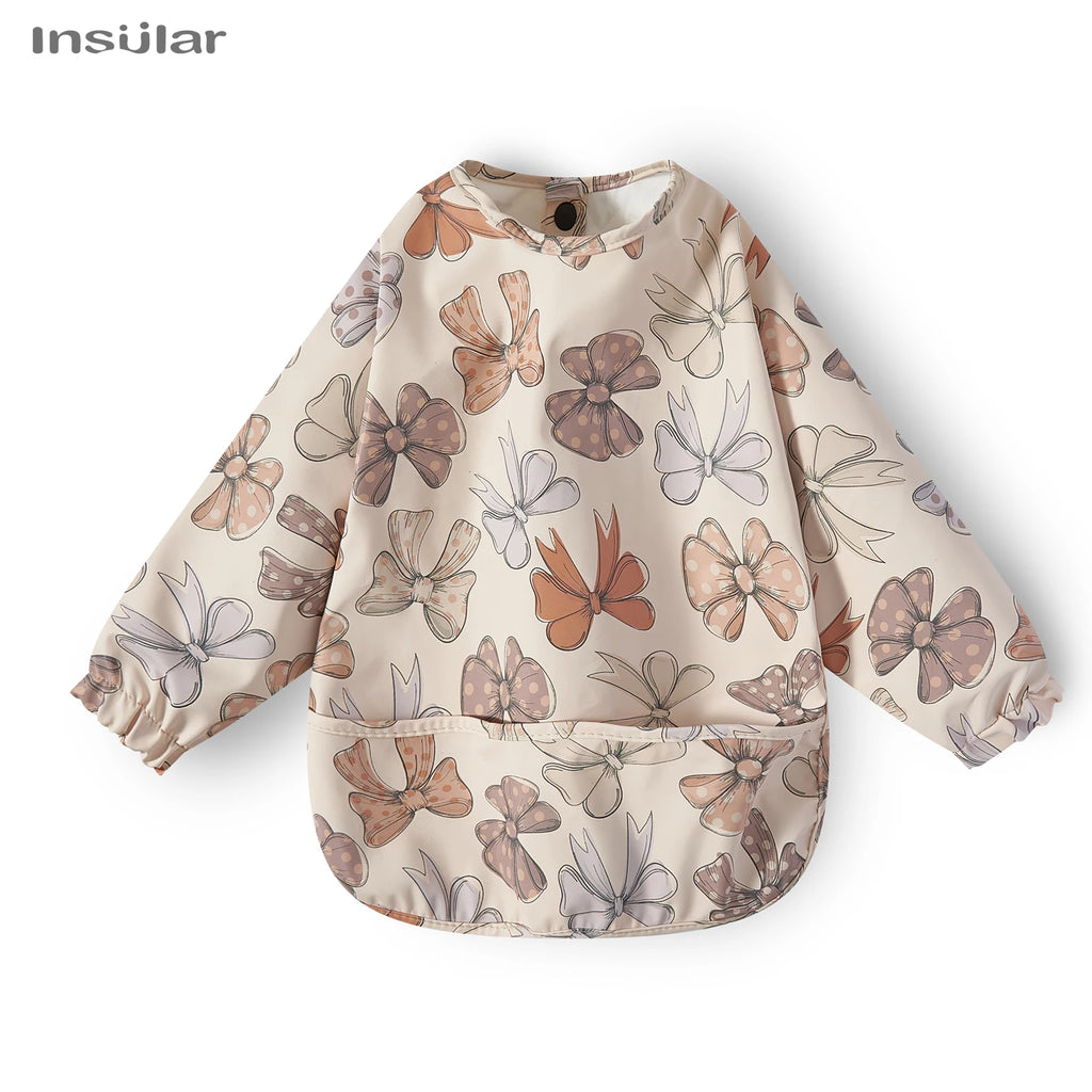 New Children Feeding Aprons Long sleeve Baby bib with Pocket Full Cover Baby Bibs with Pocket waterproof long sleeve bibs