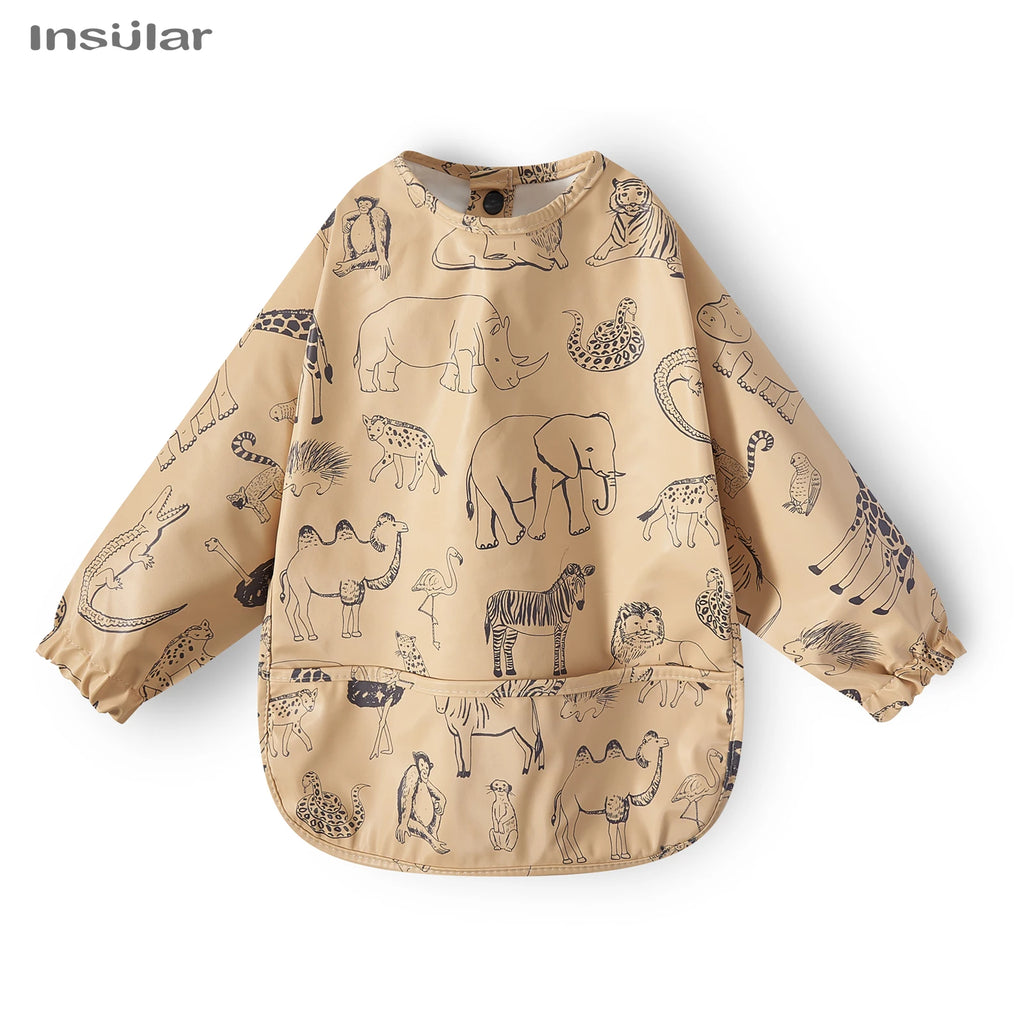 New Children Feeding Aprons Long sleeve Baby bib with Pocket Full Cover Baby Bibs with Pocket waterproof long sleeve bibs