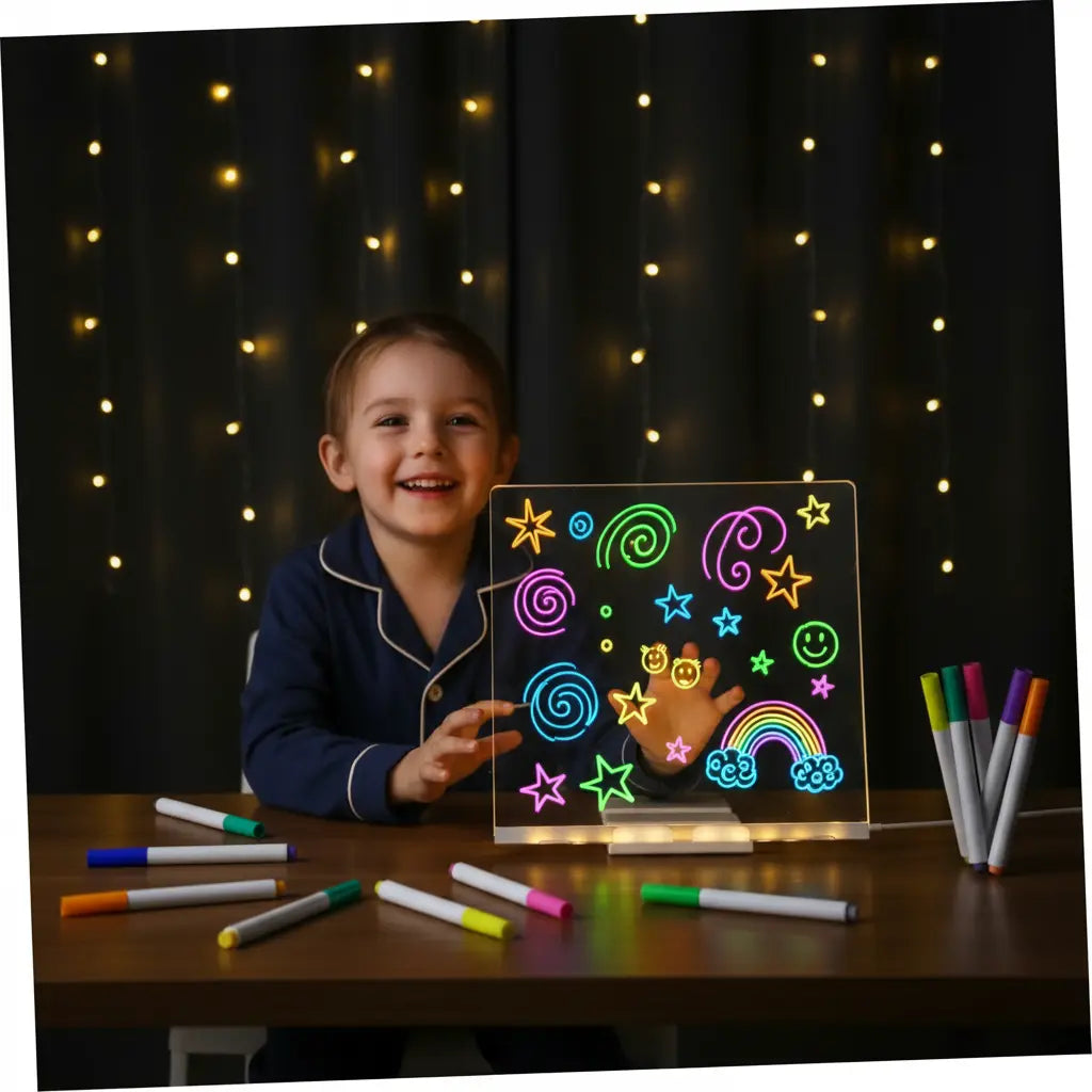 LED Light-Up Writing Board With 7 Markers – 15×15 cm
