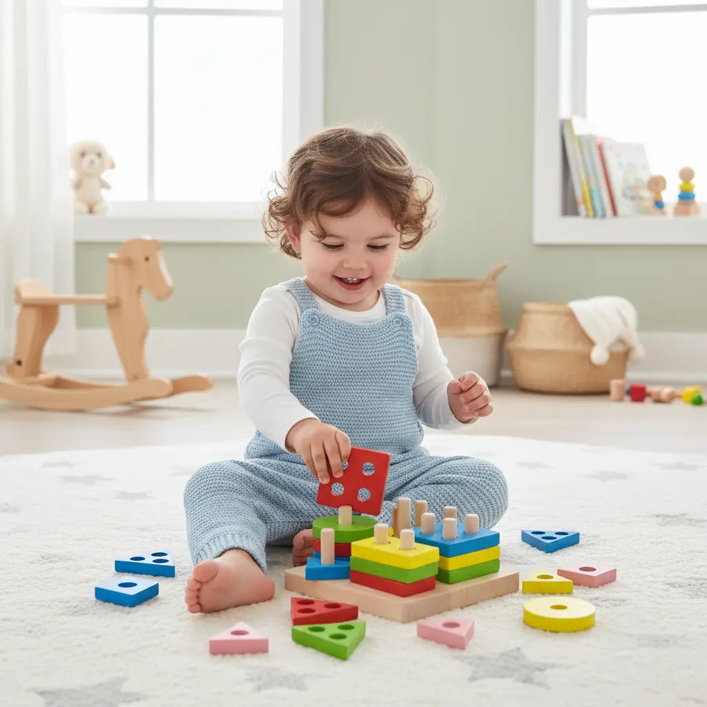 Wooden Montessori Shape Sorter Toy – Educational Building Blocks for Toddlers