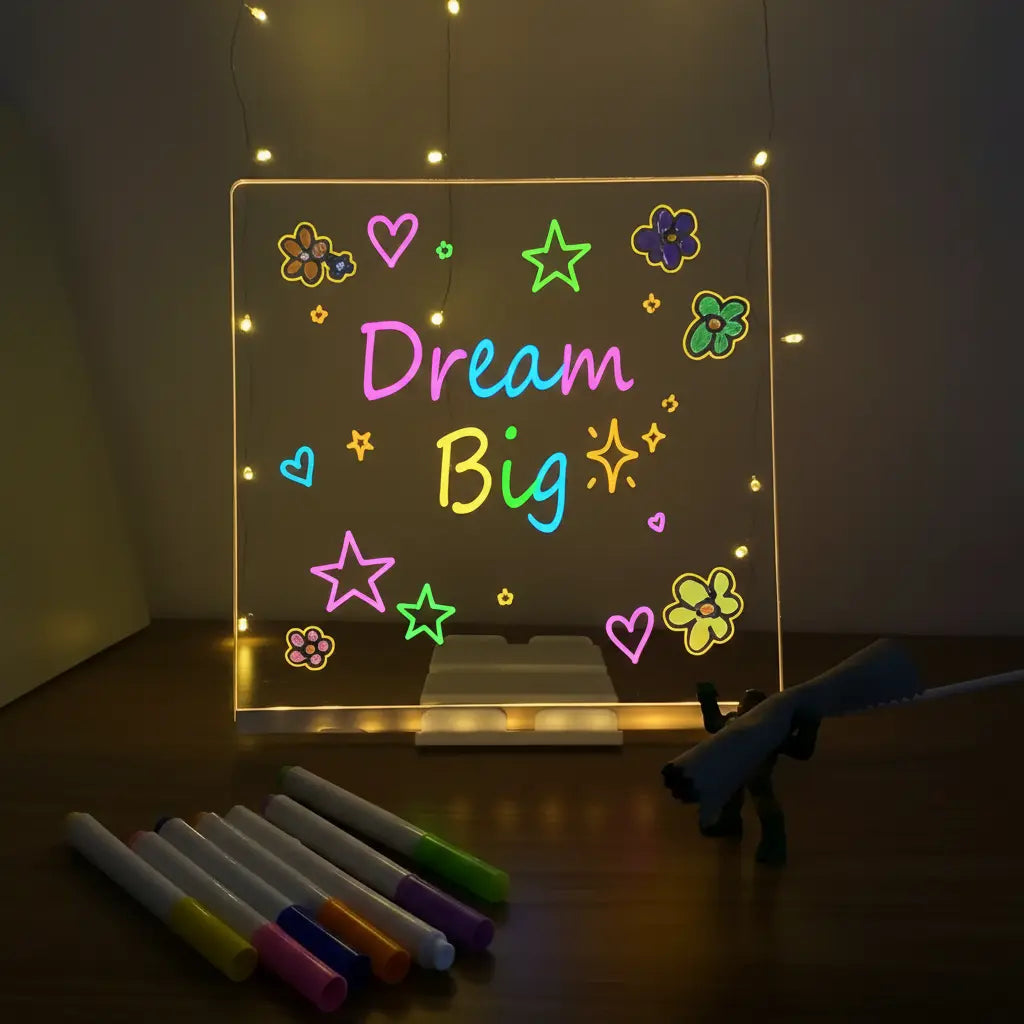 LED Light-Up Writing Board With 7 Markers – 15×15 cm
