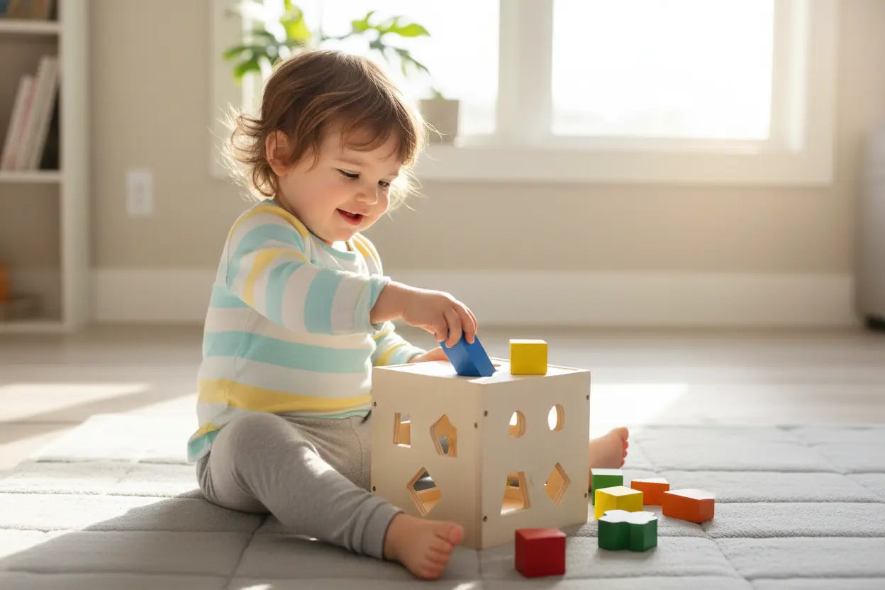 Wooden Shape Sorter Toy | 15-Hole Intelligence Box with Colorful Geometric Blocks | Educational Toy for Toddlers